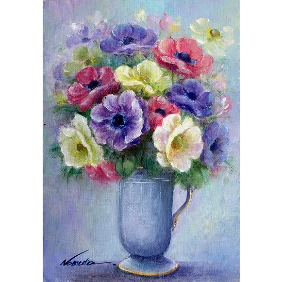 油絵 油彩画 洋画 (油絵額縁付きで納品対応可) F4号 「アネモネ」 野村 正明