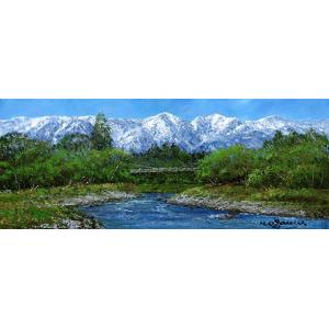 油絵 油彩画 洋画 (油絵額縁付きで納品対応可) WF6 「白馬連峰と姫川」 小川 久雄