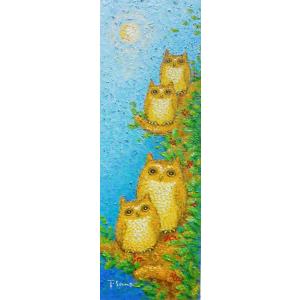 油絵 油彩画 洋画 (油絵額縁付きで納品対応可) WSM 「コノハズク２」 佐野 千恵子