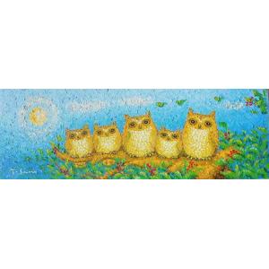 油絵 油彩画 洋画 (油絵額縁付きで納品対応可) WSM 「コノハズク１」 佐野 千恵子