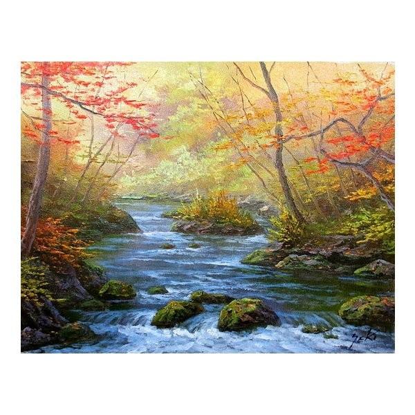 油絵 油彩画 洋画 (油絵額縁付きで納品対応可) SM 「奥入瀬渓流（秋）」 関 健造