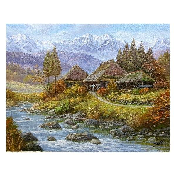 油絵 油彩画 洋画 (油絵額縁付きで納品対応可) F3号 「山村清流２」 関 健造