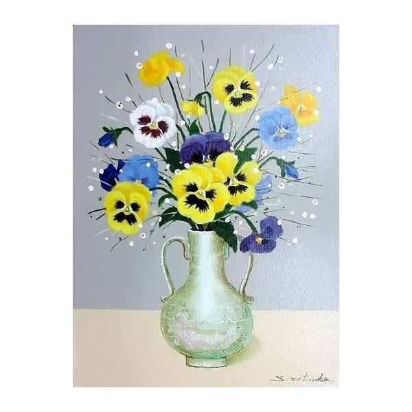 油絵 油彩画 洋画 (油絵額縁付きで納品対応可) SM 「パンジー」 千賀 節子