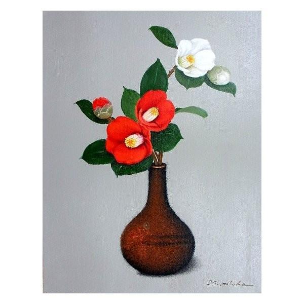 油絵 油彩画 洋画 (油絵額縁付きで納品対応可) SM 「椿２」 千賀 節子