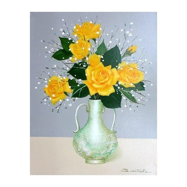 油絵 油彩画 洋画 (油絵額縁付きで納品対応可) SM 「黄薔薇」 千賀 節子