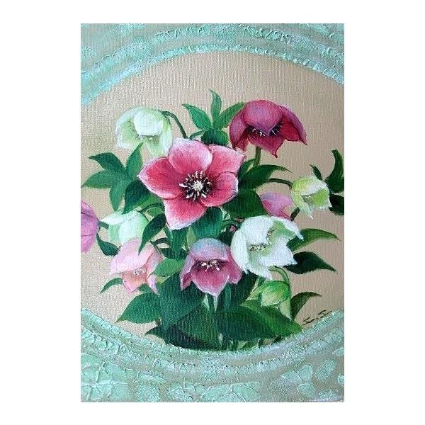 油絵 油彩画 洋画 (油絵額縁付きで納品対応可) SM 「椿３」 千賀 節子