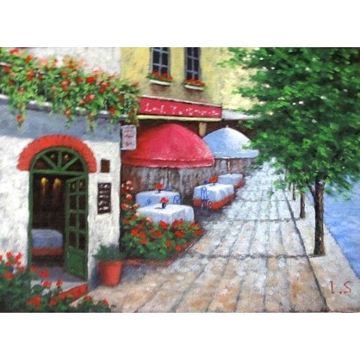 油絵 油彩画 洋画 (油絵額縁付きで納品対応可) WSM 「パリのカフェ」 新屋敷 一平