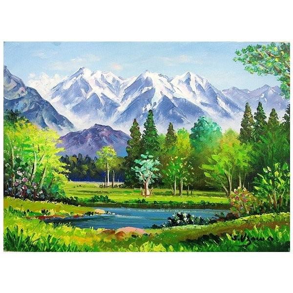 油絵 油彩画 洋画 (油絵額縁付きで納品対応可) F3号 「上高地」 羽沢 清水