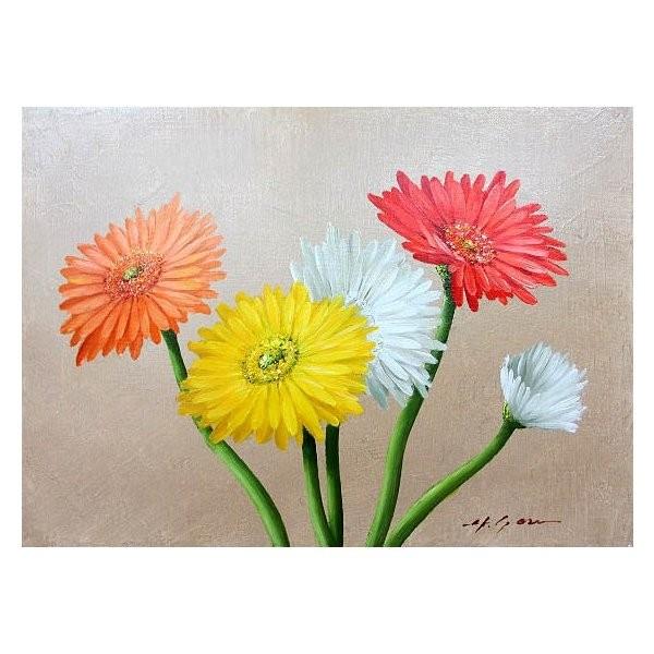 油絵 油彩画 洋画 (油絵額縁付きで納品対応可) WSM 「ガーベラ」 安田 英明