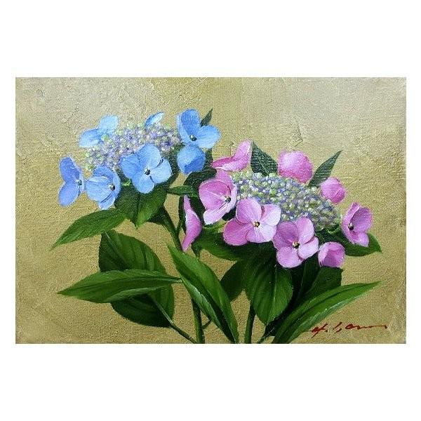 油絵 油彩画 洋画 (油絵額縁付きで納品対応可) F6号 「ガクアジサイ」 安田 英明