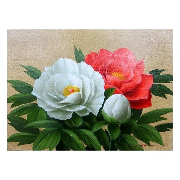 油絵 油彩画 洋画 (油絵額縁付きで納品対応可) F6号 「牡丹」 安田 英明