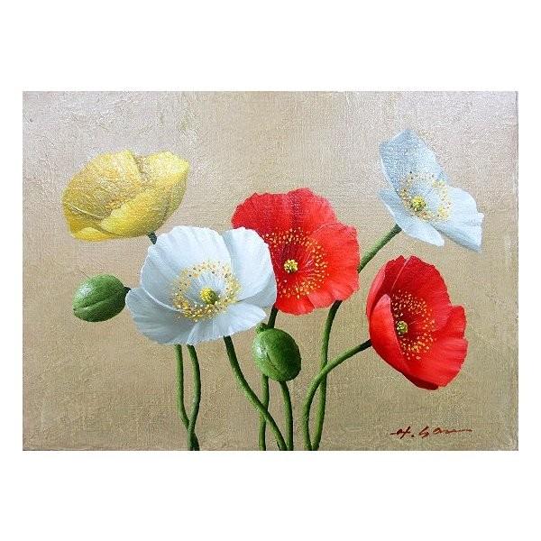 油絵 油彩画 洋画 (油絵額縁付きで納品対応可) WF3 「ポピー」 安田 英明