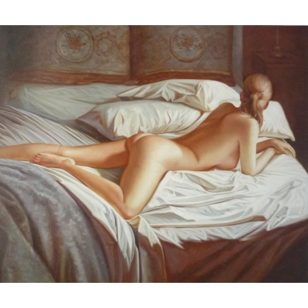 肉筆絵画 油絵 油彩画 洋画 (油絵額縁付きで納品対応可) F12号 「横たわる裸婦」