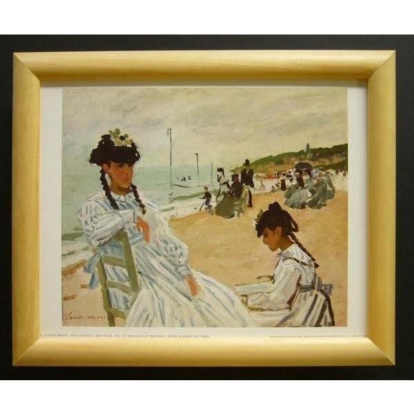 額縁付きヨーロッパ製絵画 サイズ八ッ切 モネ「One the beach at trouville」