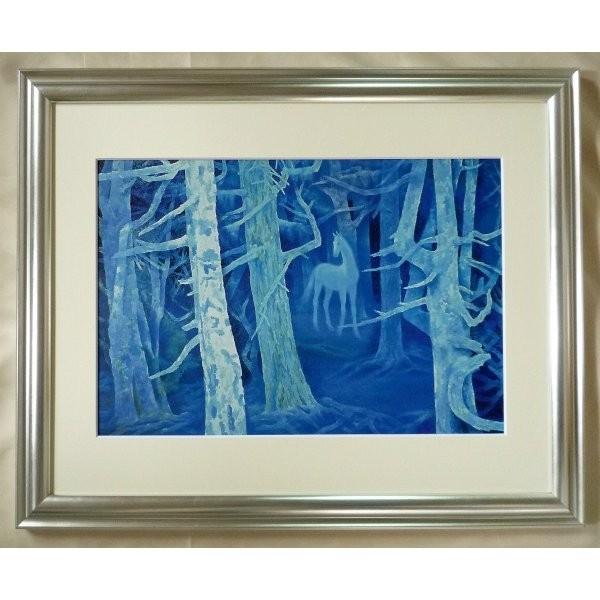 絵画 世界の名画シリーズ 額縁付 東山魁夷 「白馬の森」 F6号特寸 プリハード