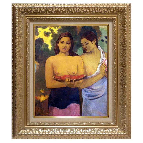 絵画 世界の名画シリーズ 額縁付(MJ108N) ポール・ゴーギャン 「二人のタヒチの女（赤い花と乳...