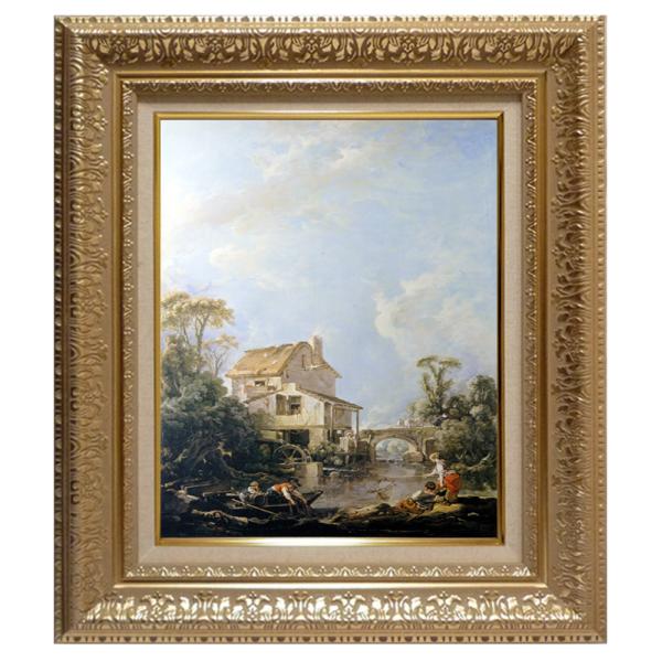 絵画 世界の名画シリーズ 額縁付 フランソワ・ブーシェ 「幸福な釣り人」 お買い得サイズ： P10号...