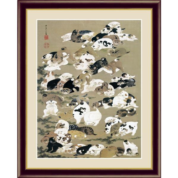 高精細デジタル版画 額装絵画 日本の名画 伊藤 若冲 「百犬図」 F4
