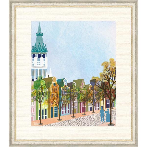 高精細デジタル版画 額装絵画 横田 友広（よこた ともひろ）作 「秋の街並み」 F8