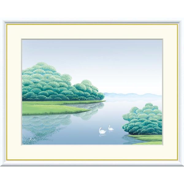 高精細デジタル額装版画 現代アート Rinko 森と湖のある風景 竹内凛子 (たけうち りんこ) 「...