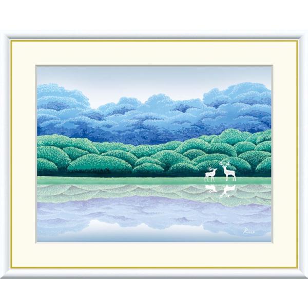 高精細デジタル額装版画 現代アート Rinko 森と湖のある風景 竹内凛子 (たけうち りんこ) 「...