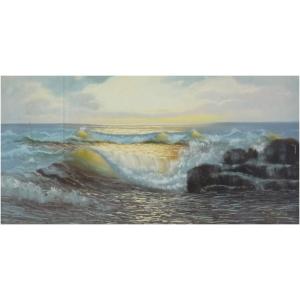 ヨーロッパ絵画 肉筆油絵 40X80 サンジオバンニ作 「朝焼けの海