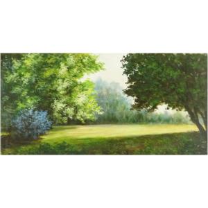 ヨーロッパ絵画 肉筆油絵 40X80 サンジオバンニ作 「朝焼けの海