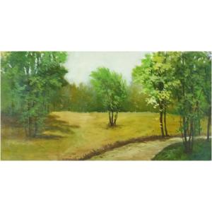 ヨーロッパ絵画 肉筆油絵 40X80 サンジオバンニ作 「朝焼けの海