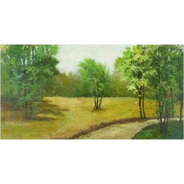 ヨーロッパ絵画 肉筆油絵 40X80 サルトリ作 「緑地」2