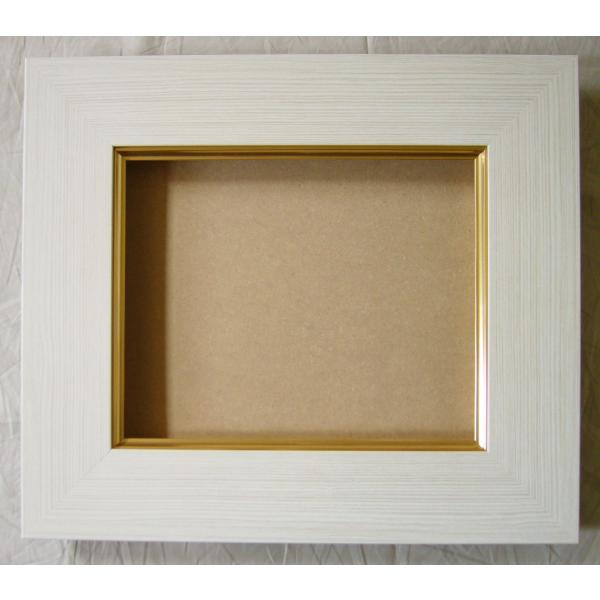 額縁　油絵/油彩額縁 木製フレーム 3467 UVカットアクリル付 サイズ SM ウッディホワイト ...