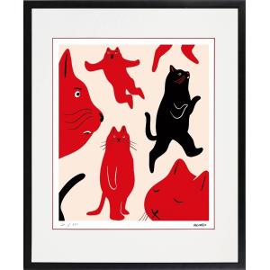 天野喜孝 [ 月の猫 ] リトグラフ 195/300 版画 芸術 アート FF8 額装