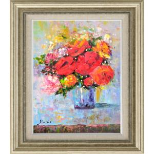 矢野恵子 『黄色い花』 油絵・油彩画 SM(サムホール) 絵画 洋画 肉筆