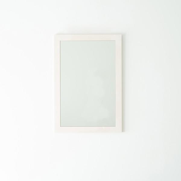 幅広枠ウォールミラー(55×80)(ホワイト/白) 天然木 姿見鏡 ワイド 高級感 木製 飛散防止加...