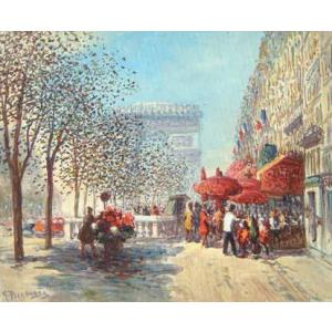 ヨーロッパ絵画 肉筆油絵 (額縁付きで納品対応可) サイズF6号 ペチャウベス作 「パリの街角」｜touo