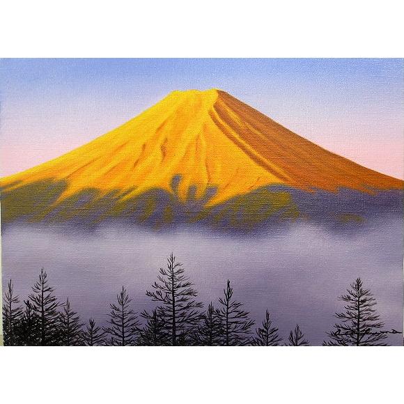 油絵 油彩画 洋画 (油絵額縁付きで納品対応可) SM 「紅富士」 朝隈 敏彦