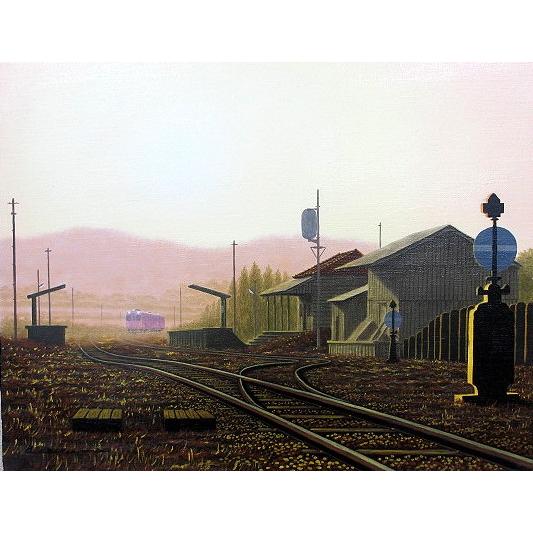 油絵 油彩画 洋画 (油絵額縁付きで納品対応可) WSM 「朝の駅舎３」 朝隈 敏彦