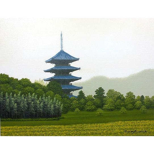 油絵 油彩画 洋画 (油絵額縁付きで納品対応可) SM 「備中国分寺」 朝隈 敏彦