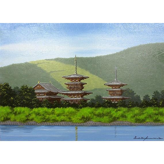油絵 油彩画 洋画 (油絵額縁付きで納品対応可) F6 「薬師寺１」 朝隈 敏彦