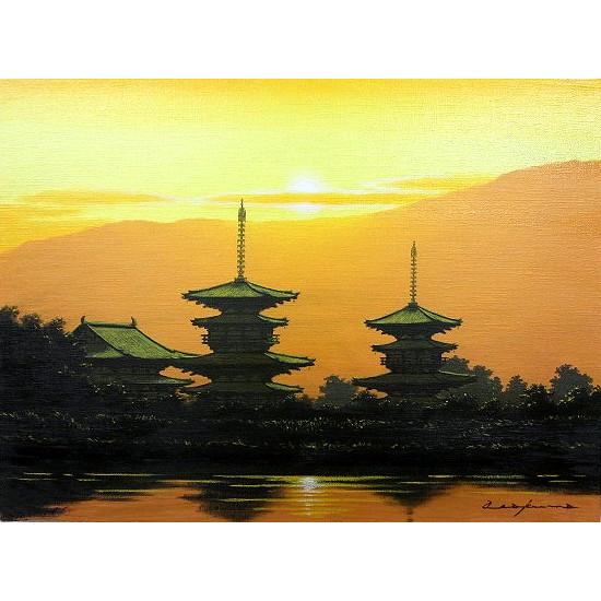 油絵 油彩画 洋画 (油絵額縁付きで納品対応可) F6 「薬師寺２」 朝隈 敏彦