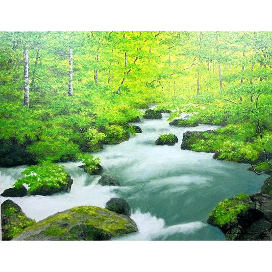 油絵 油彩画 洋画 (油絵額縁付きで納品対応可) SM 「奥入瀬」 朝隈 敏彦