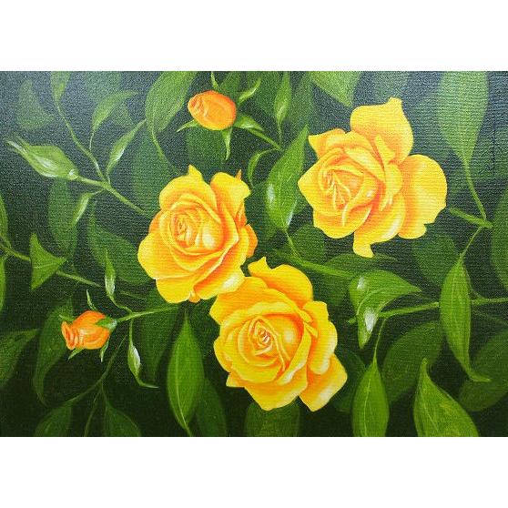 油絵 油彩画 洋画 (油絵額縁付きで納品対応可) WF3 「黄バラ」 朝隈 敏彦