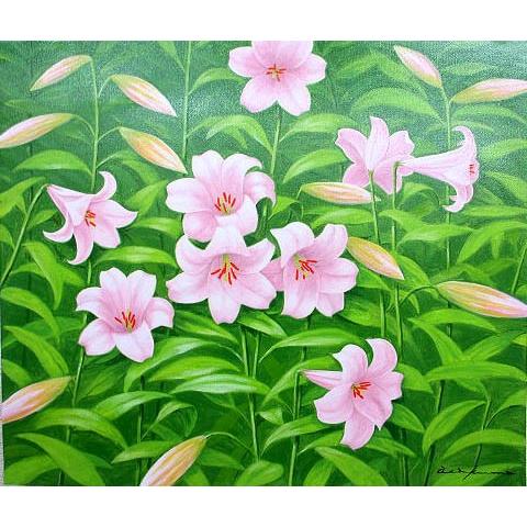 油絵 油彩画 洋画 (油絵額縁付きで納品対応可) F10 「ユリ」 朝隈 敏彦