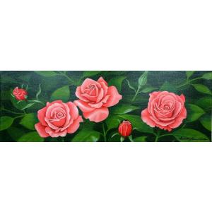 油絵 油彩画 洋画 (油絵額縁付きで納品対応可) WSM 「赤バラ」 朝隈 敏彦