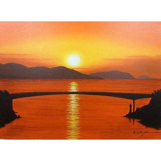 油絵 油彩画 洋画 (油絵額縁付きで納品対応可) SM 「瀬戸の朝焼け」 朝隈 敏彦
