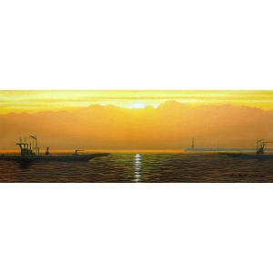 油絵 油彩画 洋画 (油絵額縁付きで納品対応可) WF3 「氷見漁港」 朝隈 敏彦