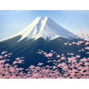 油彩画 洋画 (油絵額縁付きで納品対応可) F20 「富士に桜」 朝隈 敏彦｜touo