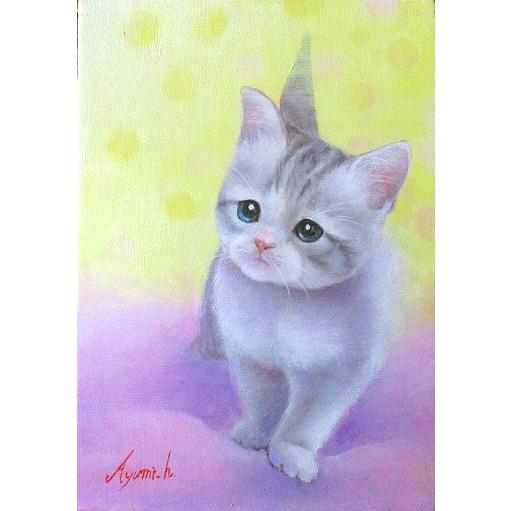油絵 油彩画 洋画 (油絵額縁付きで納品対応可) SM 「子猫１」 星野 歩