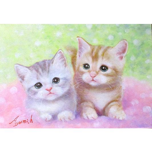 油絵 油彩画 洋画 (油絵額縁付きで納品対応可) F4号 「なかよし」 星野 歩