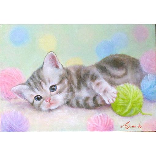 油絵 油彩画 洋画 (油絵額縁付きで納品対応可) SM 「毛糸だま」 星野 歩