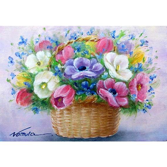 油絵 油彩画 洋画 (油絵額縁付きで納品対応可) WSM 「春の花」 野村 正明